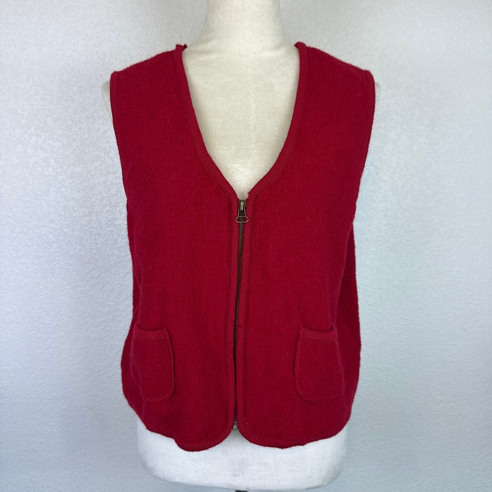 Vintage‎ NY Jeans Red 100% Wool Zip Front Vest Multi Pockets Classic Size XL